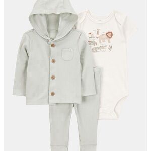 Carter's Ribbed Hooded Jacket, Pants & Animal Graphic Bodysuit - Sage & Cream